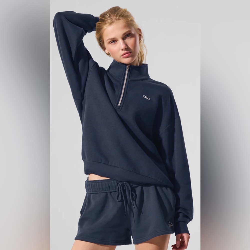 ALO Yoga NWT Accolade 1/4 Zip Pullover Navy Blue Size M oversized